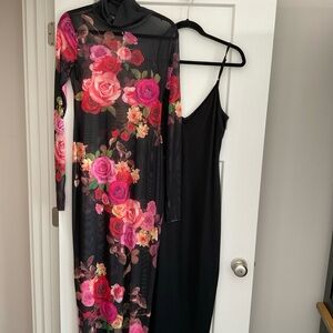 AFRM Black and Floral Midi Dress